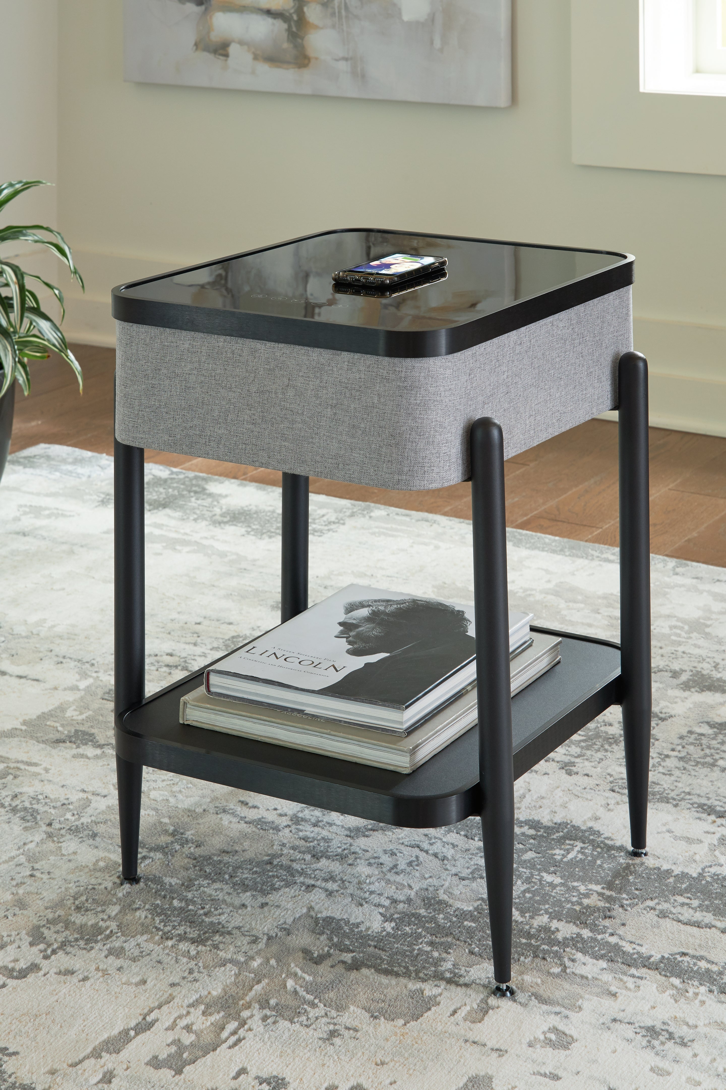 Ashley Furniture - JORVALEE ACCENT TABLE - Dark Gray Fabric|Glass|Wood|Metal - Tables - Additional View 1