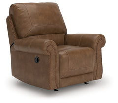Ashley Furniture - Shadsburne Swivel Glider Recliner - Earth - Dark Brown Faux Leather - Chairs