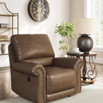 Ashley Furniture - Shadsburne Swivel Glider Recliner - Earth - Dark Brown Faux Leather - Chairs - Additional View 1