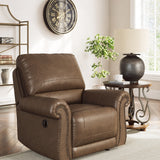 Ashley Furniture - Shadsburne Swivel Glider Recliner - Earth - Dark Brown Faux Leather - Chairs - Additional View 1