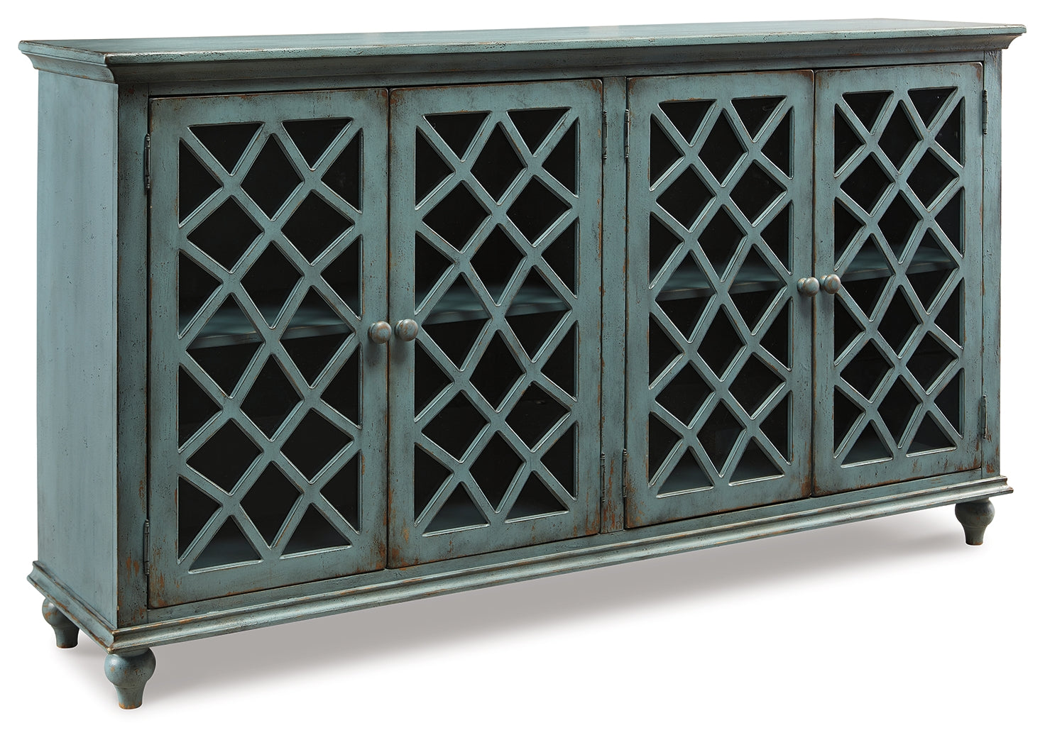 Ashley Furniture - MIRIMYN ANTIQUE TEAL LATTICE DOOR ACCENT CABINET - Light Blue Glass|Wood - Cabinets