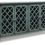 Ashley Furniture - MIRIMYN ANTIQUE TEAL LATTICE DOOR ACCENT CABINET - Light Blue Glass|Wood - Cabinets