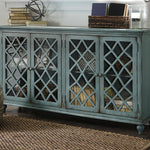 Ashley Furniture - MIRIMYN ANTIQUE TEAL LATTICE DOOR ACCENT CABINET - Light Blue Glass|Wood - Cabinets - Additional View 1