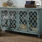 Ashley Furniture - MIRIMYN ANTIQUE TEAL LATTICE DOOR ACCENT CABINET - Light Blue Glass|Wood - Cabinets - Additional View 1