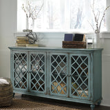 Ashley Furniture - MIRIMYN ANTIQUE TEAL LATTICE DOOR ACCENT CABINET - Light Blue Glass|Wood - Cabinets - Additional View 2