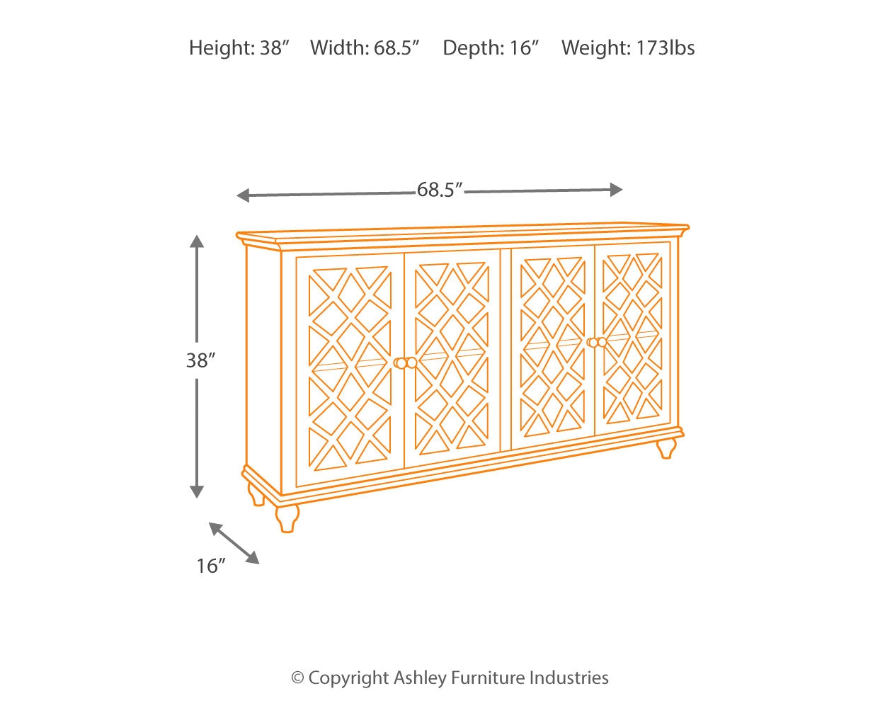 Ashley Furniture - MIRIMYN ANTIQUE TEAL LATTICE DOOR ACCENT CABINET - Light Blue Glass|Wood - Cabinets - Additional View 3