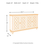Ashley Furniture - MIRIMYN ANTIQUE TEAL LATTICE DOOR ACCENT CABINET - Light Blue Glass|Wood - Cabinets - Additional View 3