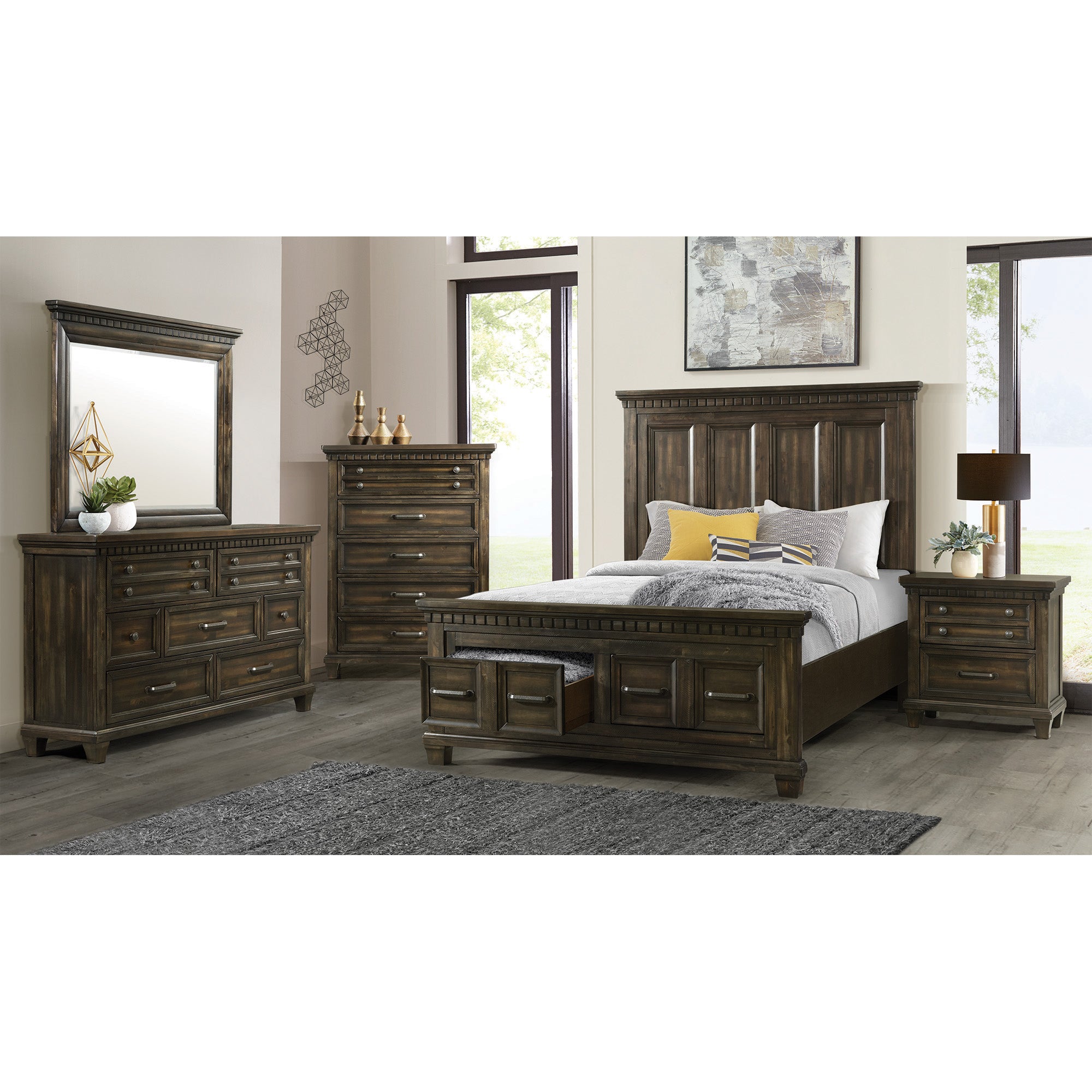 Elements International - Mccoy King Bed - Charcoal - Dark Brown|Dark Gray Wood - Beds - Additional View 3