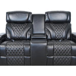 VAMOND BLACK LEATHER POWER CONSOLE LOVESEAT WITH AIR MASSAGE AND IMMERSIVE AUDIO