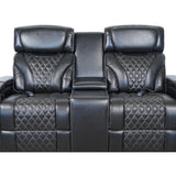 VAMOND BLACK LEATHER POWER CONSOLE LOVESEAT WITH AIR MASSAGE AND IMMERSIVE AUDIO