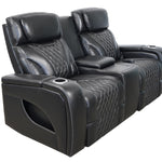 VAMOND BLACK LEATHER POWER CONSOLE LOVESEAT WITH AIR MASSAGE AND IMMERSIVE AUDIO - Additional View 1