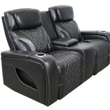 VAMOND BLACK LEATHER POWER CONSOLE LOVESEAT WITH AIR MASSAGE AND IMMERSIVE AUDIO - Additional View 1