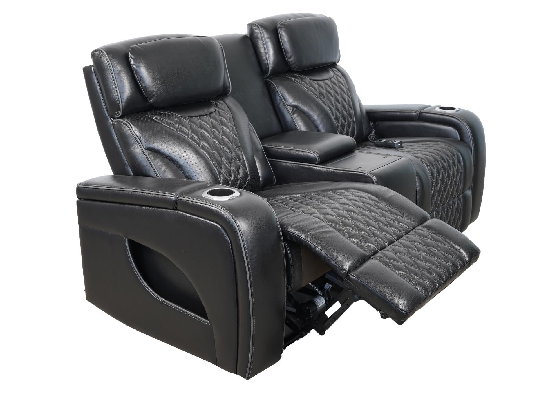 VAMOND BLACK LEATHER POWER CONSOLE LOVESEAT WITH AIR MASSAGE AND IMMERSIVE AUDIO - Additional View 2