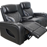 VAMOND BLACK LEATHER POWER CONSOLE LOVESEAT WITH AIR MASSAGE AND IMMERSIVE AUDIO - Additional View 2