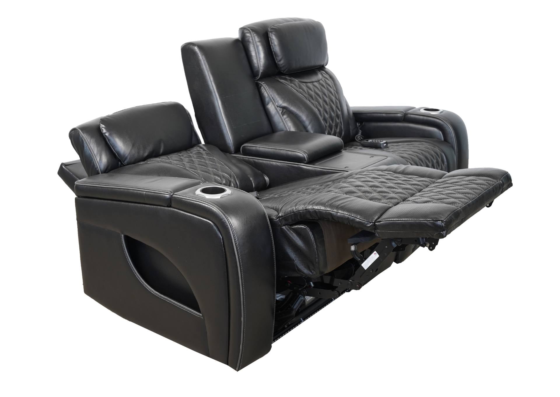 VAMOND BLACK LEATHER POWER CONSOLE LOVESEAT WITH AIR MASSAGE AND IMMERSIVE AUDIO - Additional View 3