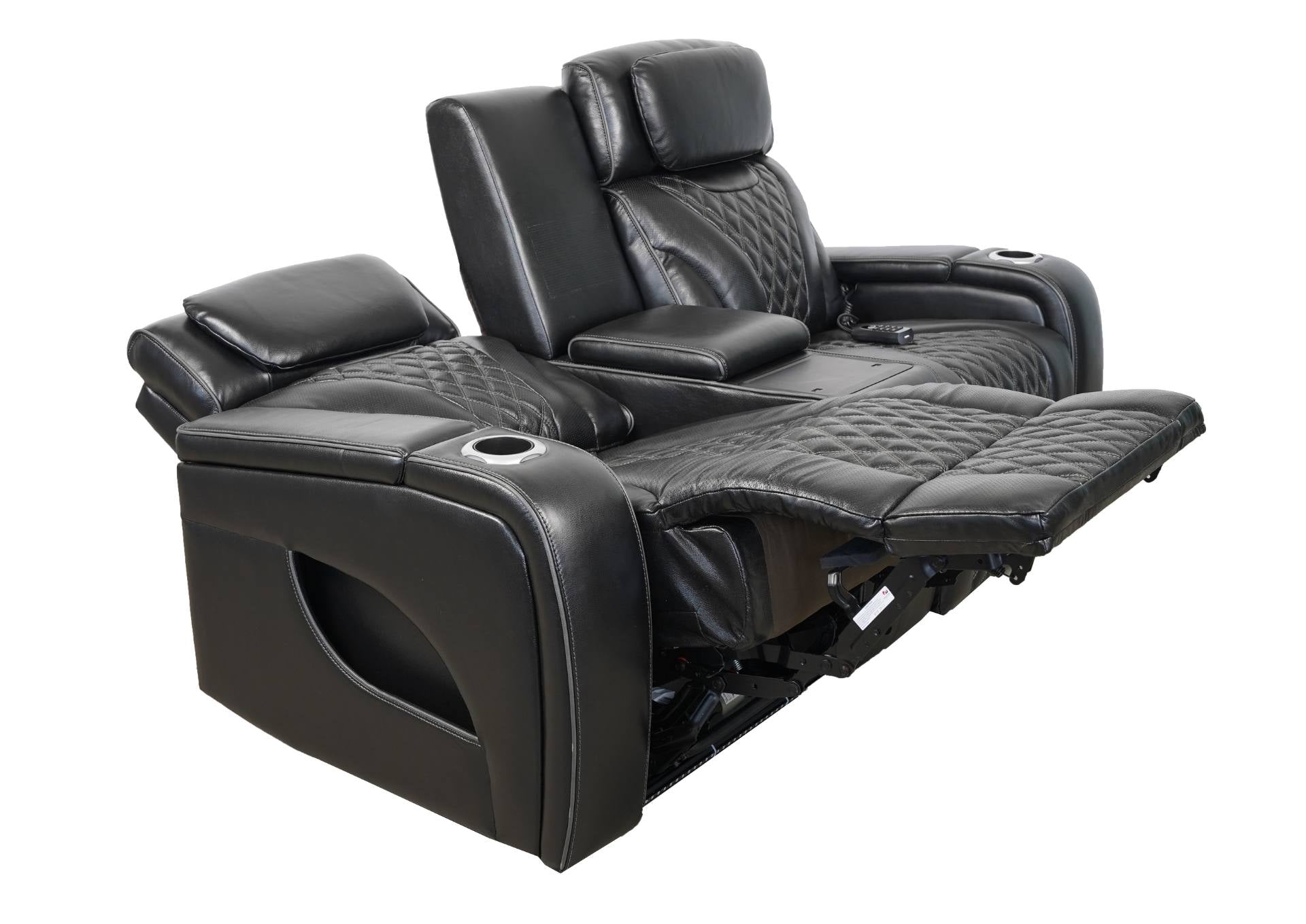 VAMOND BLACK LEATHER POWER CONSOLE LOVESEAT WITH AIR MASSAGE AND IMMERSIVE AUDIO - Additional View 4