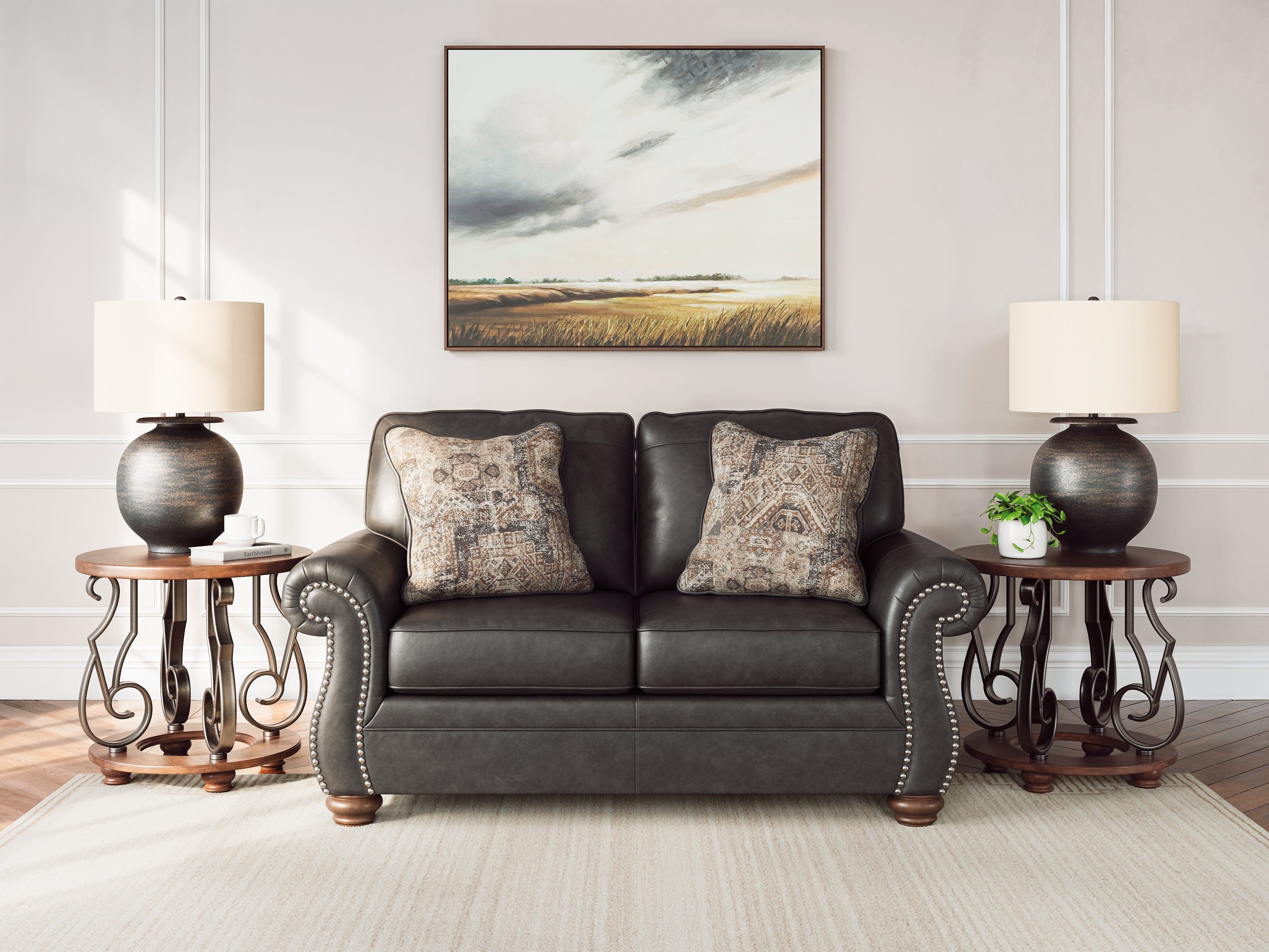 Ashley Furniture - Shadsburne Loveseat - Granite - Dark Gray Faux Leather - Loveseats - Additional View 1