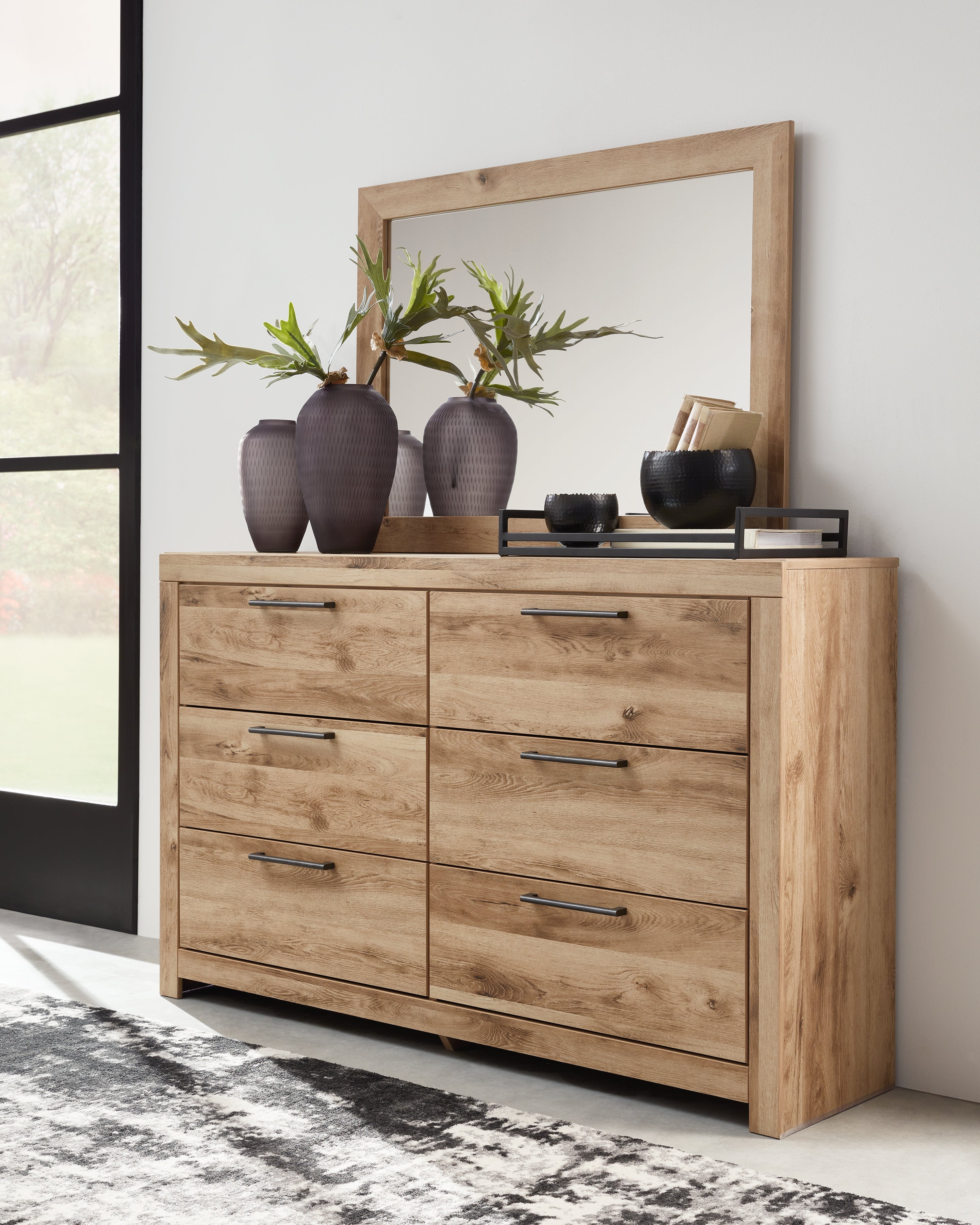 Ashley Furniture - Hyanna Dresser And Mirror - Brown - Beige Wood|Glass - Dresser & Mirror - Additional View 1