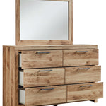 Ashley Furniture - Hyanna Dresser And Mirror - Brown - Beige Wood|Glass - Dresser & Mirror - Additional View 2