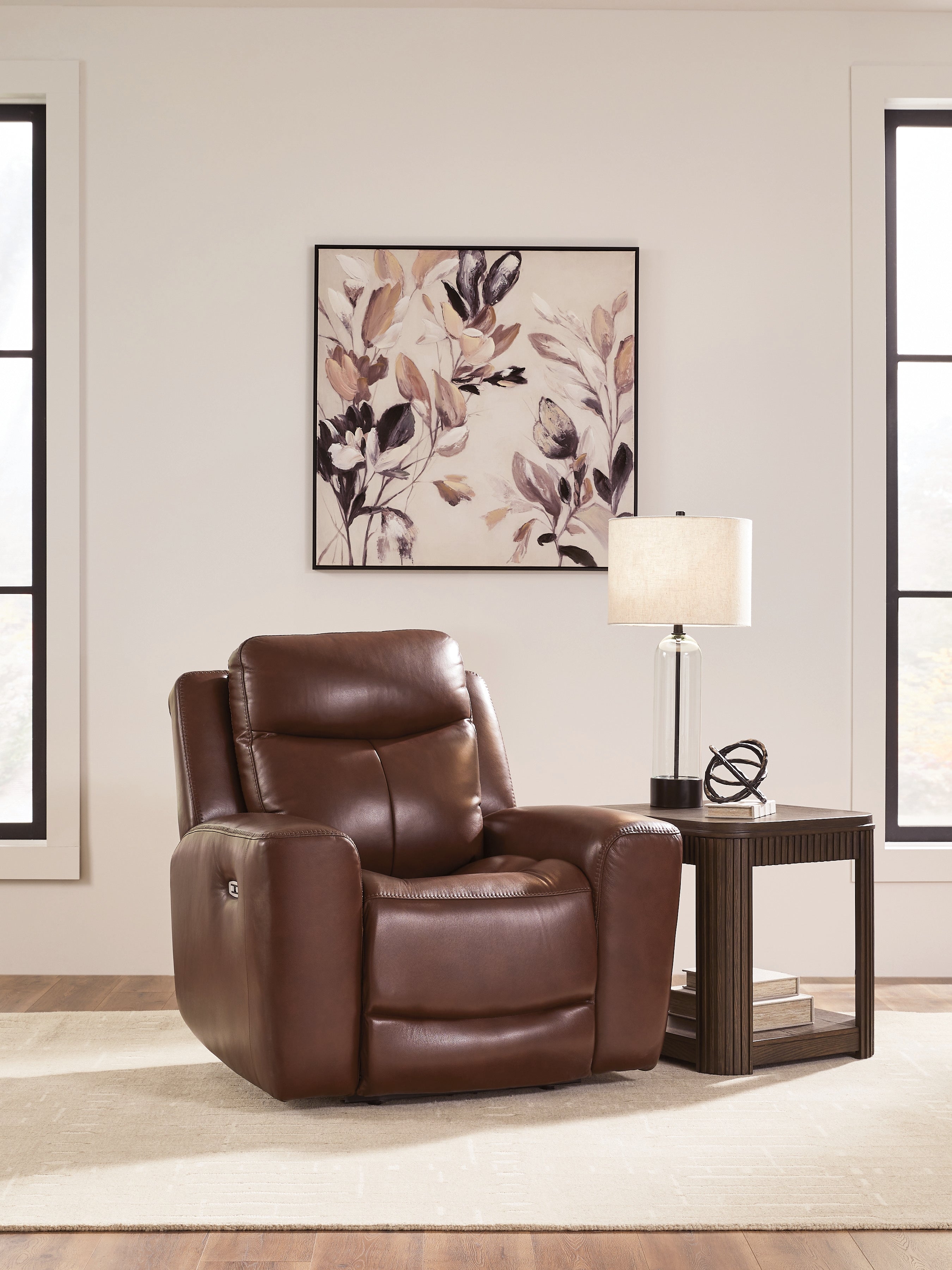Ashley Furniture - MOMENTUM MAHOGANY LEATHER 2P POWER RECLINER WITH ADJUSTABLE HEADREST - Dark Brown Leather Match - Recliners - Additional View 1