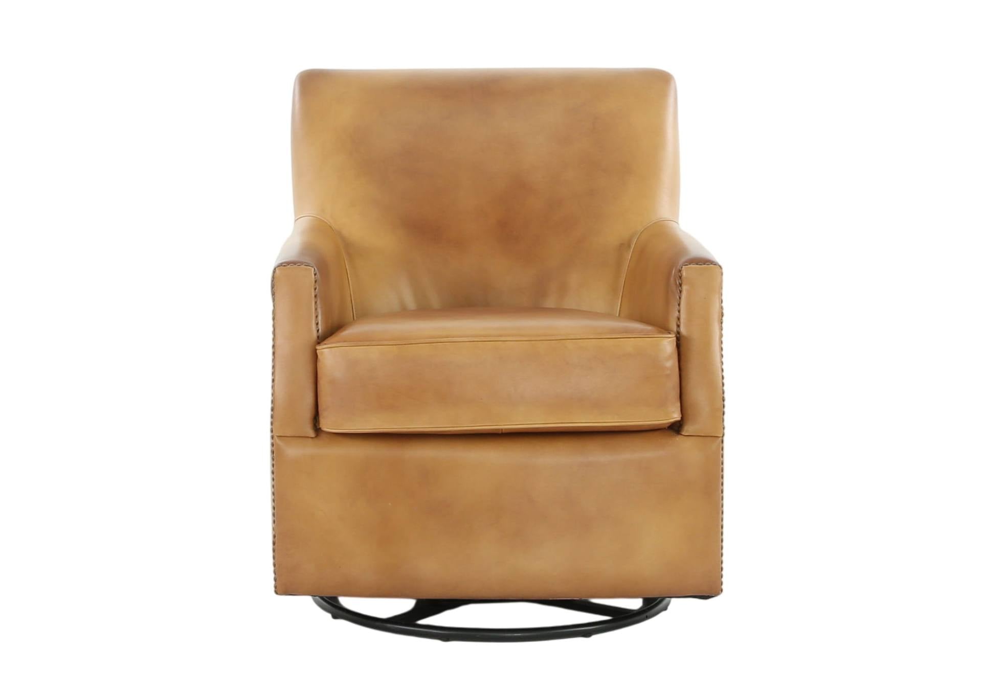 VENETIAN COGNAC LEATHER SWIVEL GLIDER CHAIR