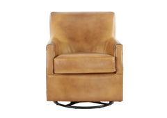 VENETIAN COGNAC LEATHER SWIVEL GLIDER CHAIR