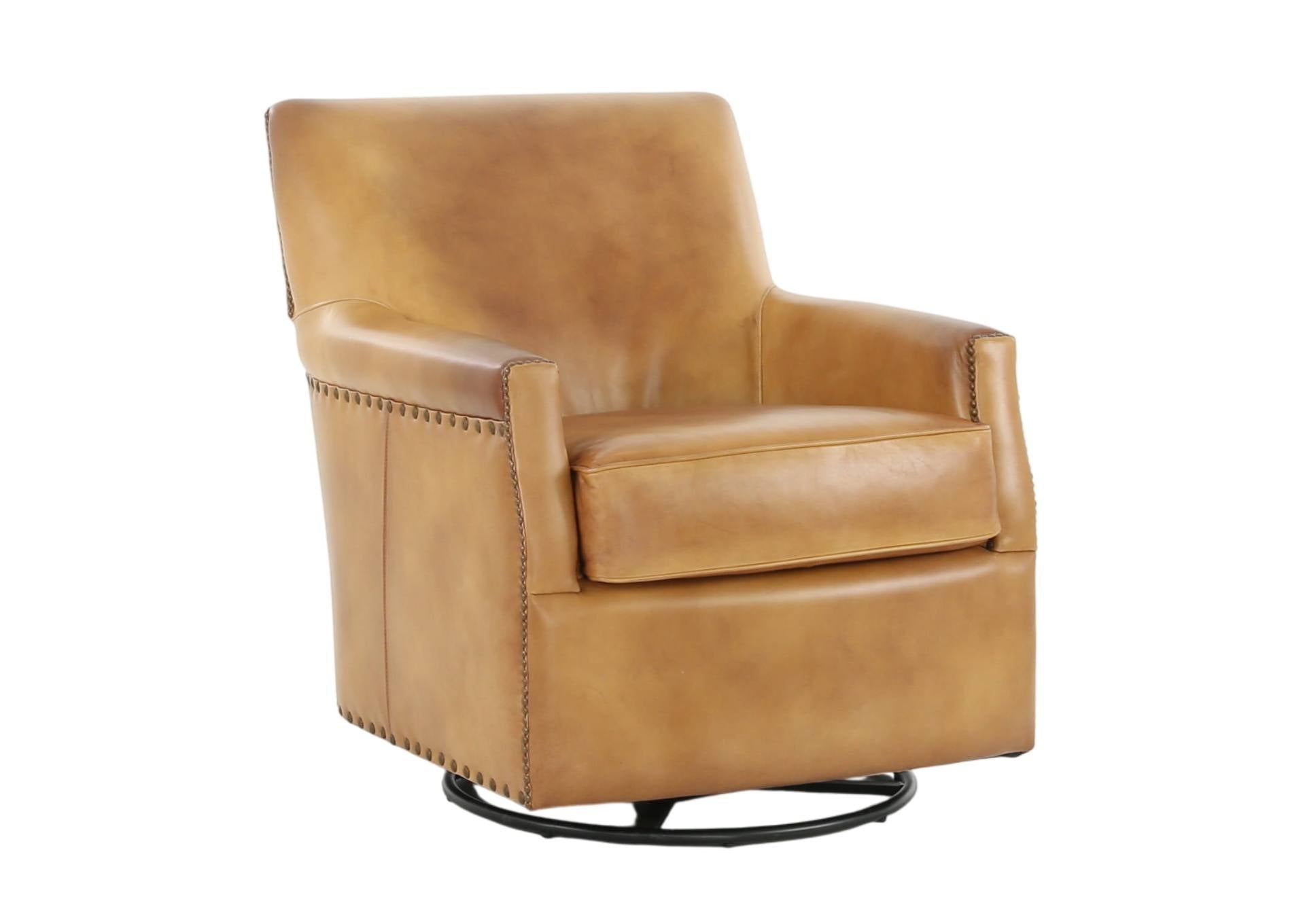 VENETIAN COGNAC LEATHER SWIVEL GLIDER CHAIR - Additional View 1