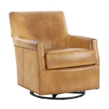 VENETIAN COGNAC LEATHER SWIVEL GLIDER CHAIR - Additional View 1