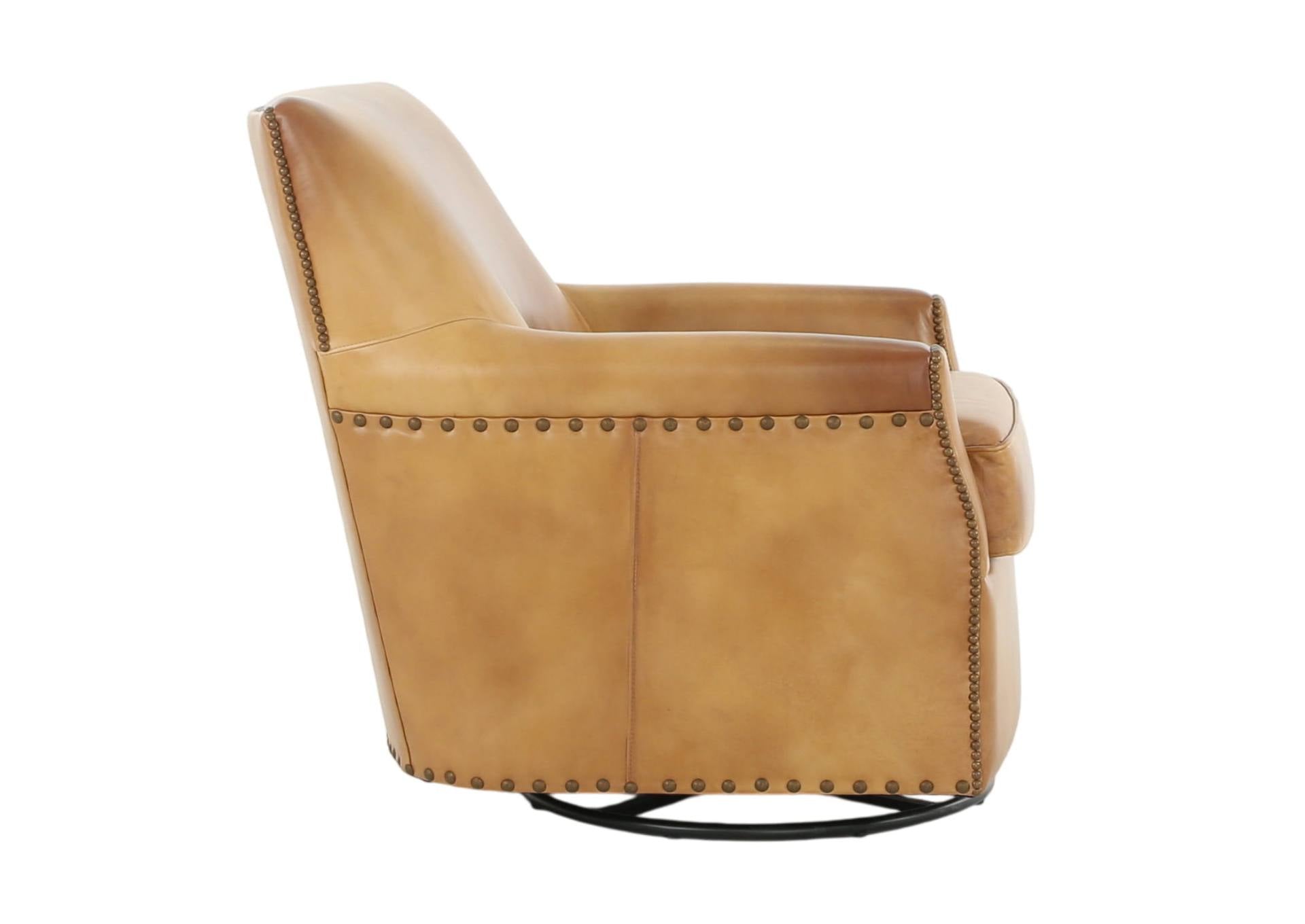 VENETIAN COGNAC LEATHER SWIVEL GLIDER CHAIR - Additional View 2
