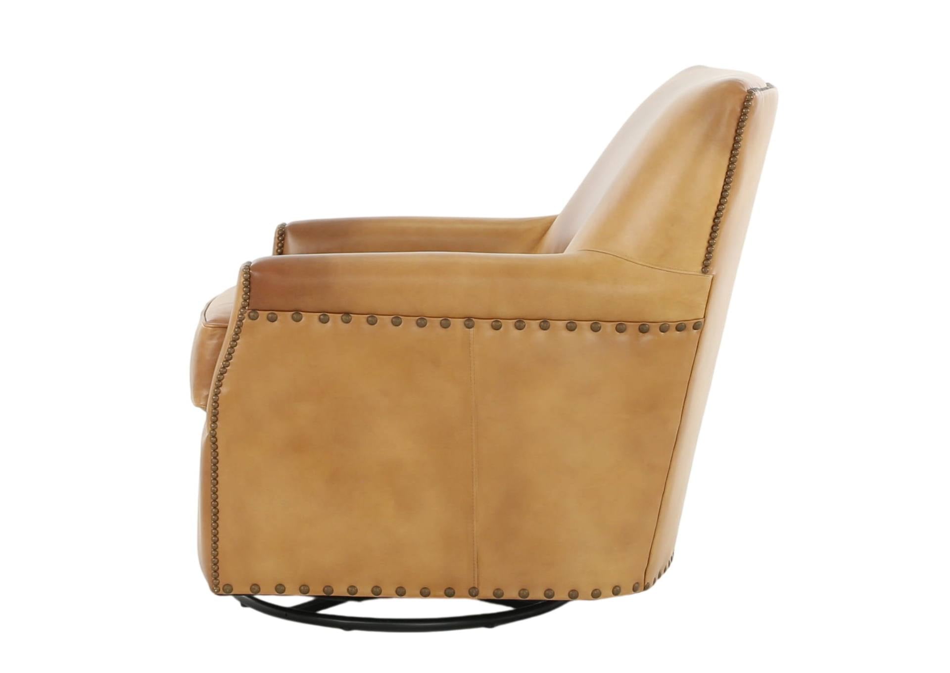 VENETIAN COGNAC LEATHER SWIVEL GLIDER CHAIR - Additional View 4