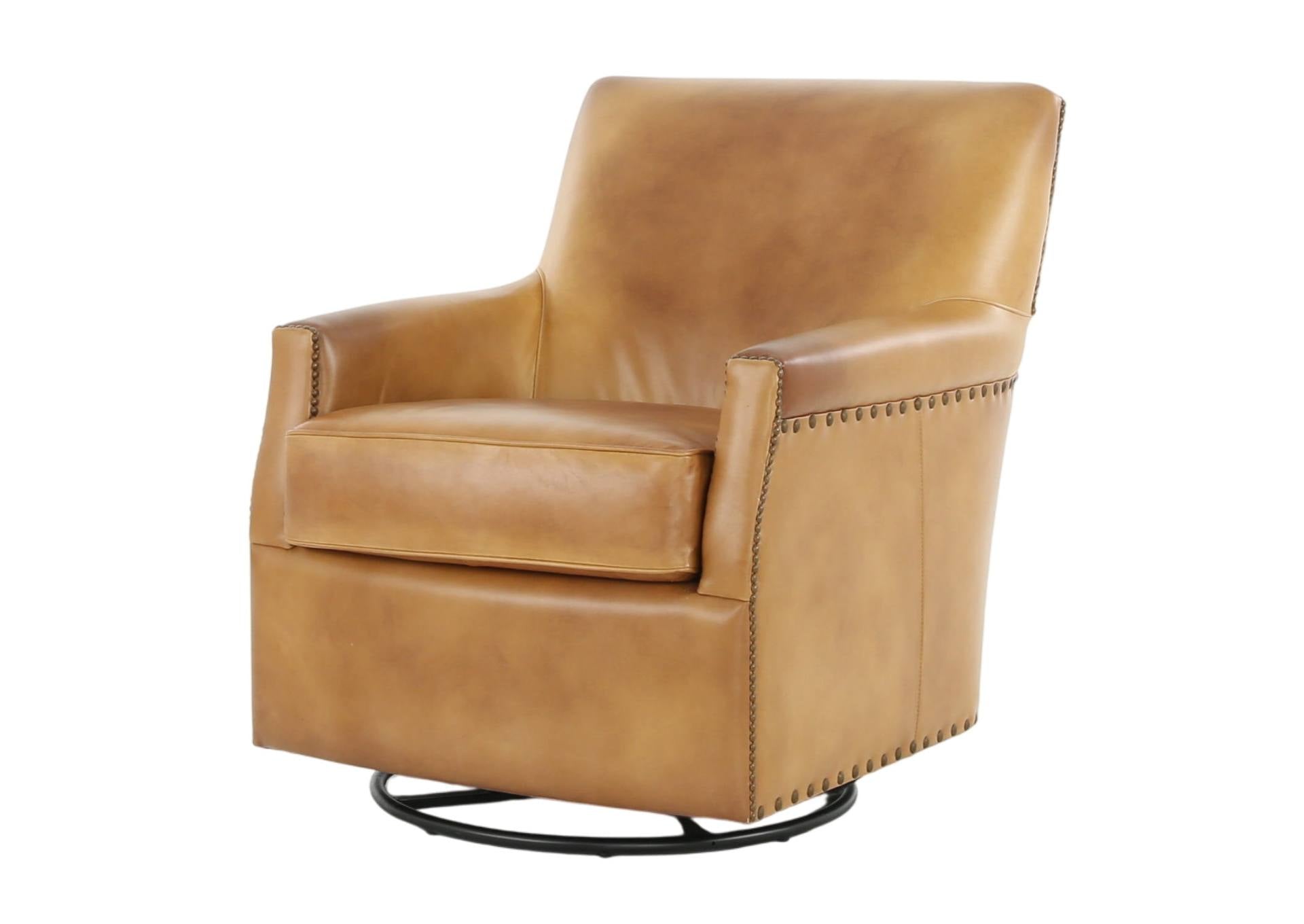 VENETIAN COGNAC LEATHER SWIVEL GLIDER CHAIR - Additional View 5