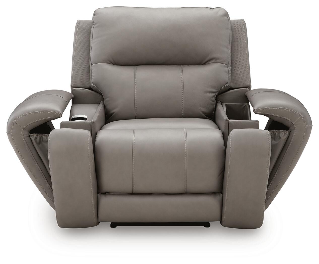 Ashley Furniture - TRENDSETTER PWR RECLINER W/ AUDIO - Gray Leather Match - Recliners - Additional View 4