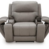 Ashley Furniture - TRENDSETTER PWR RECLINER W/ AUDIO - Gray Leather Match - Recliners - Additional View 4