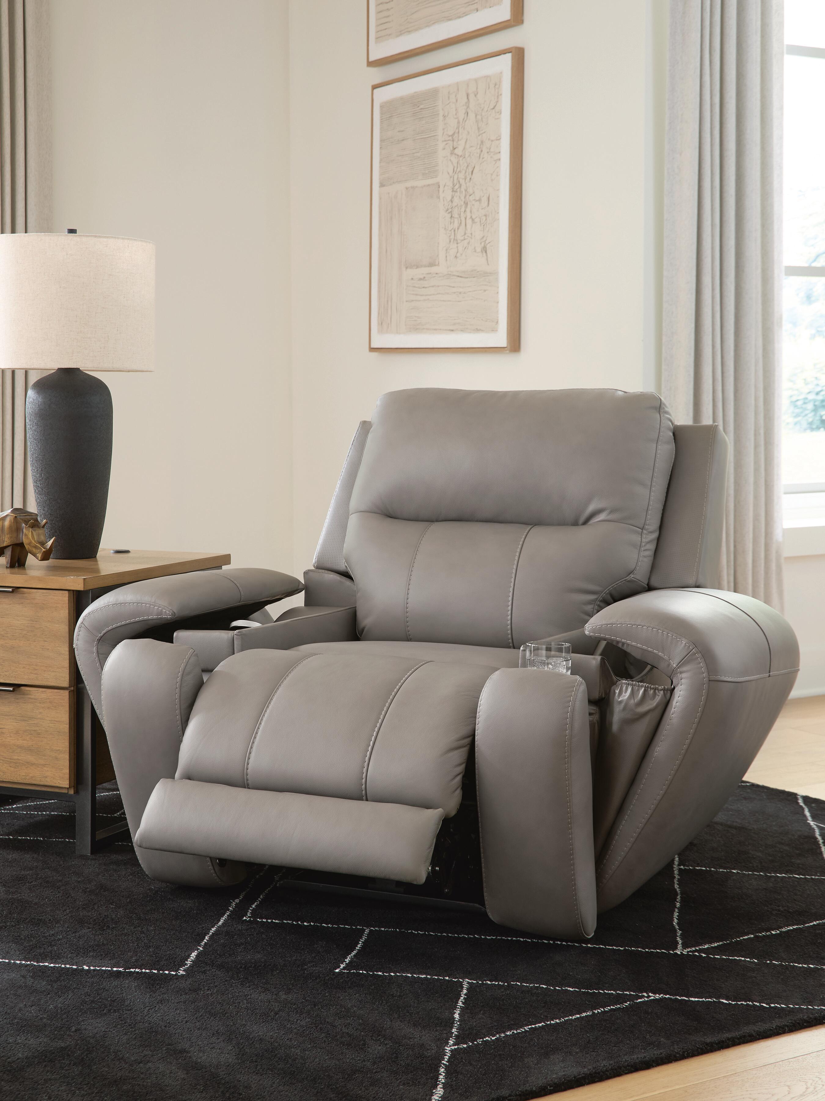 Ashley Furniture - TRENDSETTER PWR RECLINER W/ AUDIO - Gray Leather Match - Recliners - Additional View 8