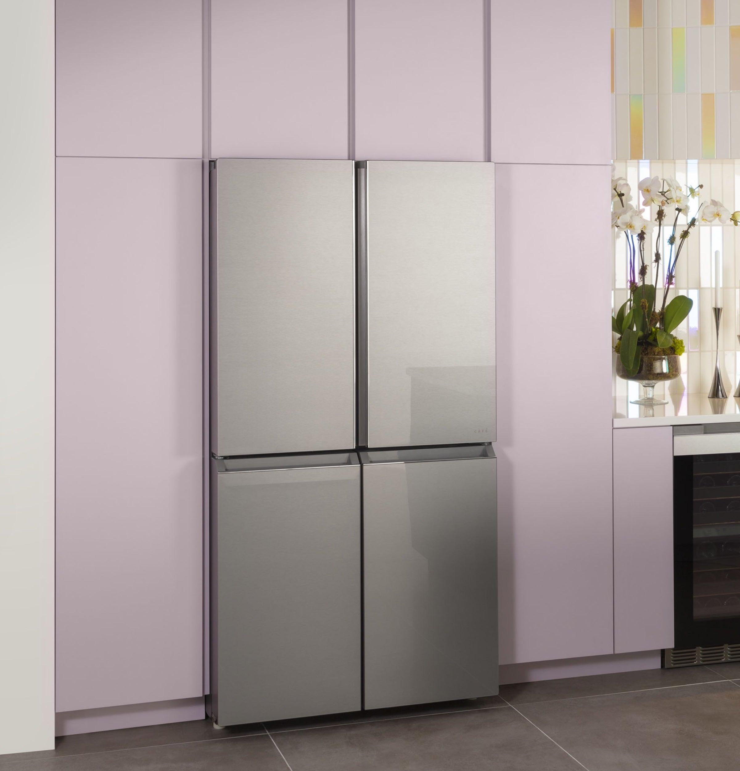 Café Energy Star 22.9 Cu. Ft. Smart Counter-Depth Quad-Door Refrigerator In Platinum Glass With Dual-Dispense Autofill Pitcher - Platinum Glass - Pearl Silver - Refrigerators - Additional View 31