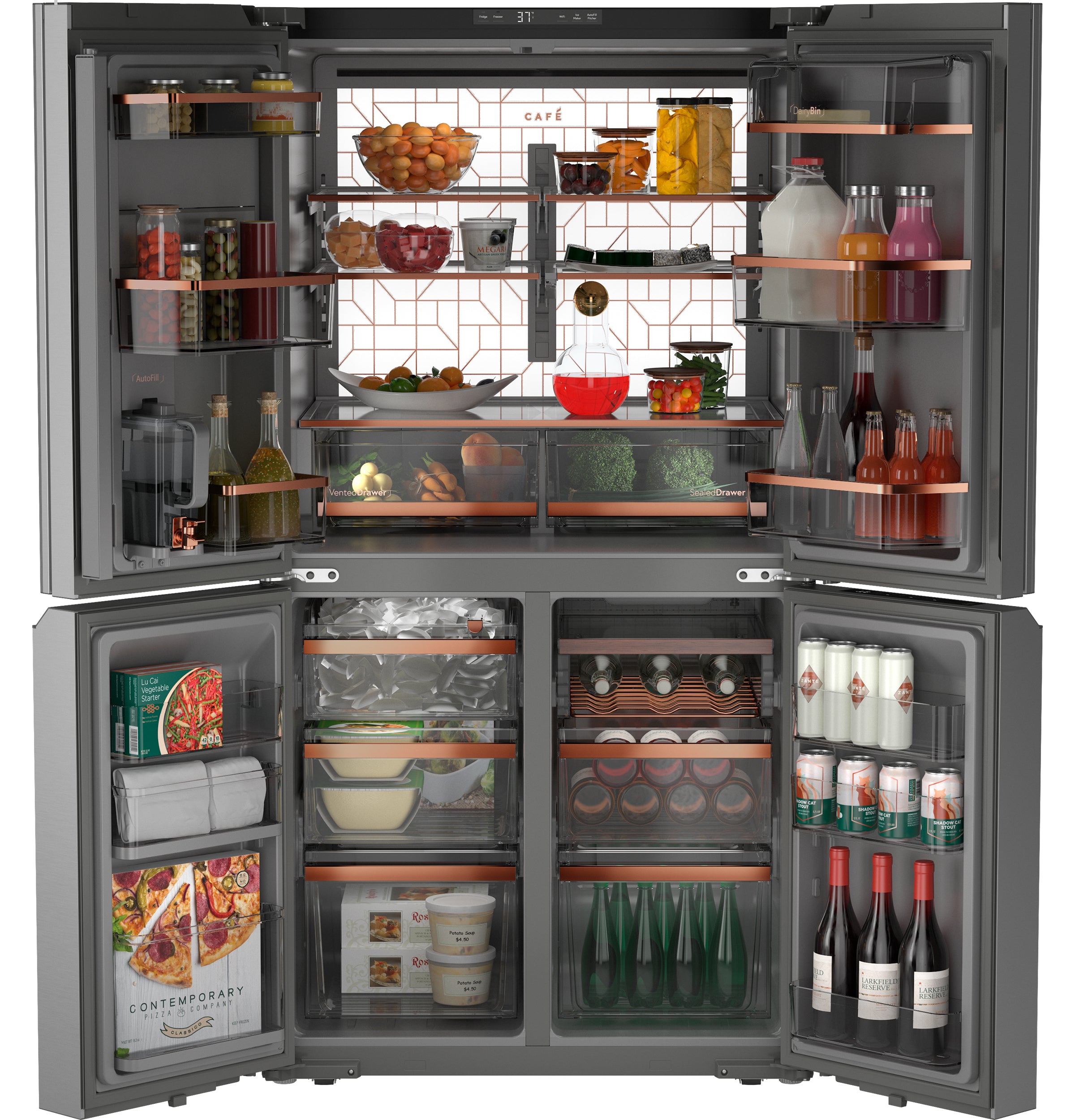 Café Energy Star 22.9 Cu. Ft. Smart Counter-Depth Quad-Door Refrigerator In Platinum Glass With Dual-Dispense Autofill Pitcher - Platinum Glass - Pearl Silver - Refrigerators - Additional View 2