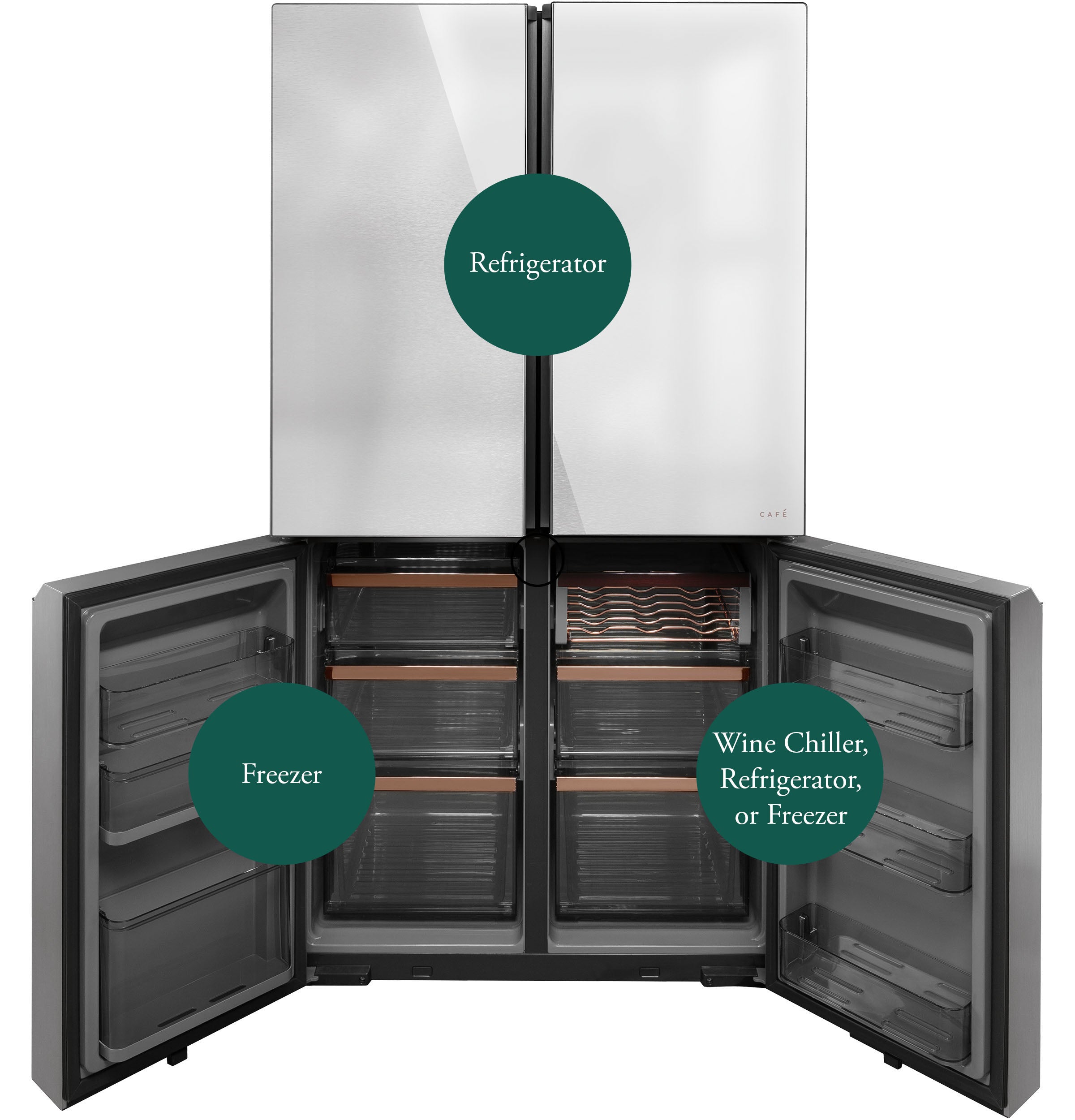 Café Energy Star 22.9 Cu. Ft. Smart Counter-Depth Quad-Door Refrigerator In Platinum Glass With Dual-Dispense Autofill Pitcher - Platinum Glass - Pearl Silver - Refrigerators - Additional View 3