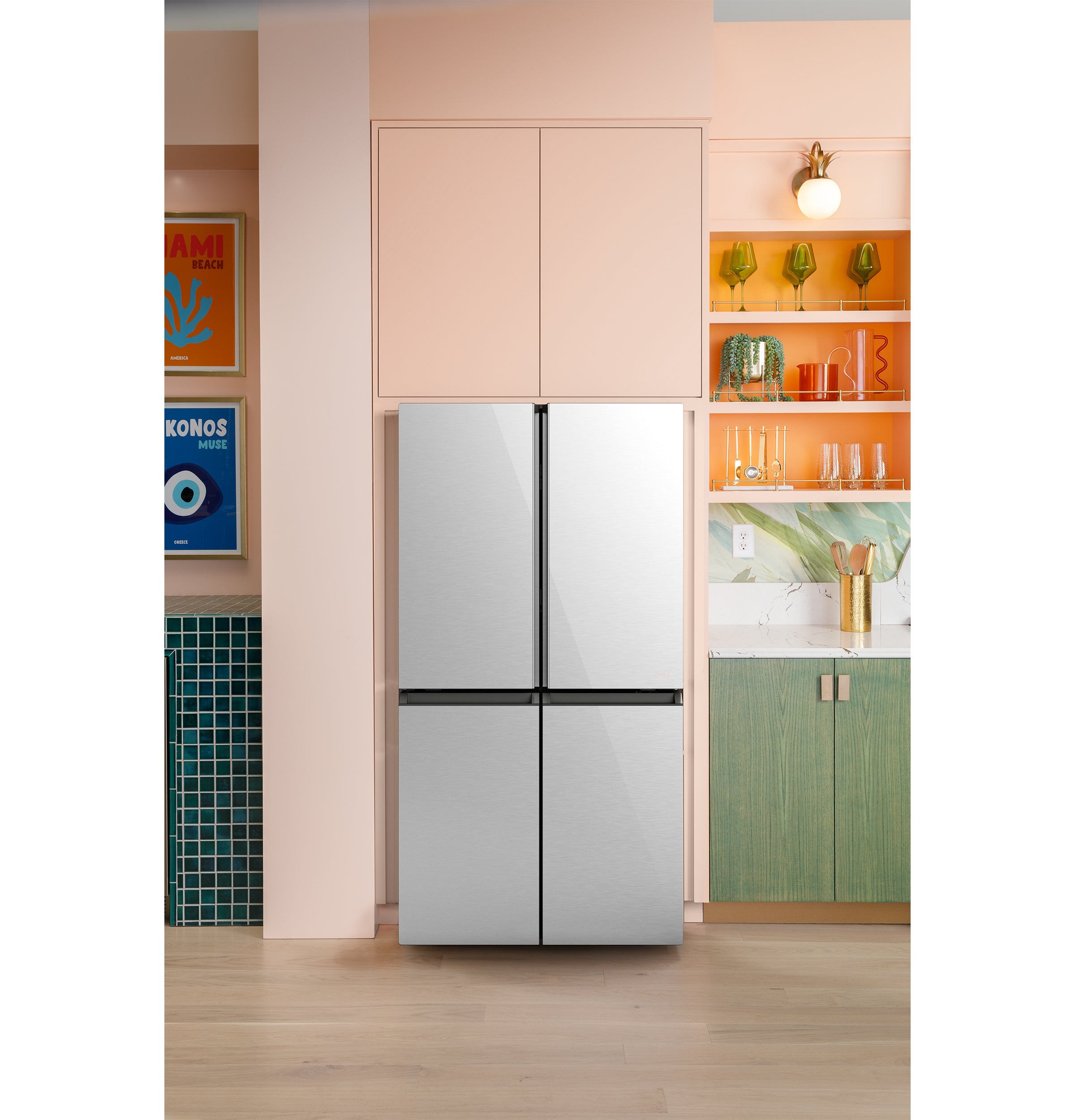 Café Energy Star 22.9 Cu. Ft. Smart Counter-Depth Quad-Door Refrigerator In Platinum Glass With Dual-Dispense Autofill Pitcher - Platinum Glass - Pearl Silver - Refrigerators - Additional View 18