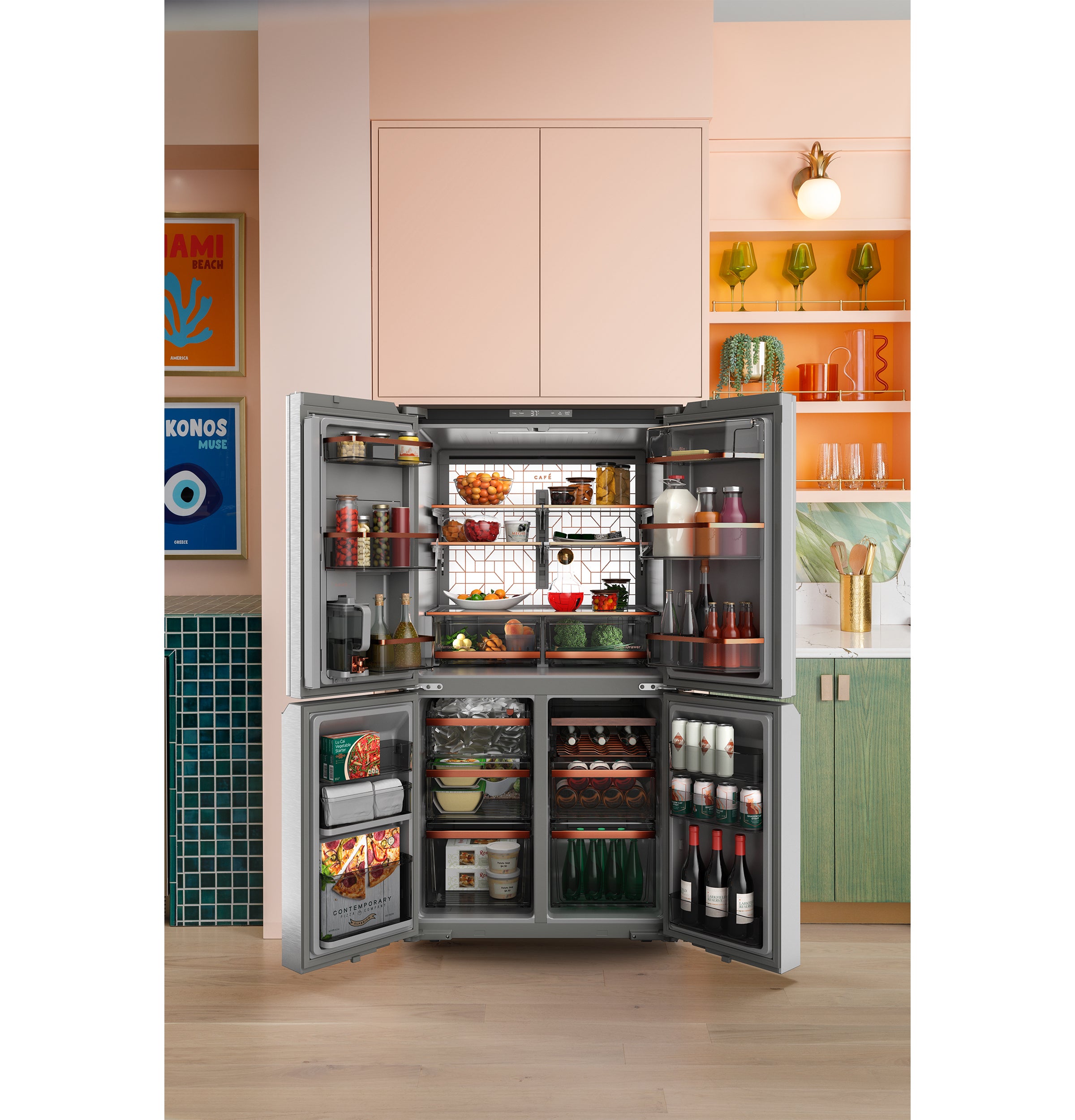 Café Energy Star 22.9 Cu. Ft. Smart Counter-Depth Quad-Door Refrigerator In Platinum Glass With Dual-Dispense Autofill Pitcher - Platinum Glass - Pearl Silver - Refrigerators - Additional View 20