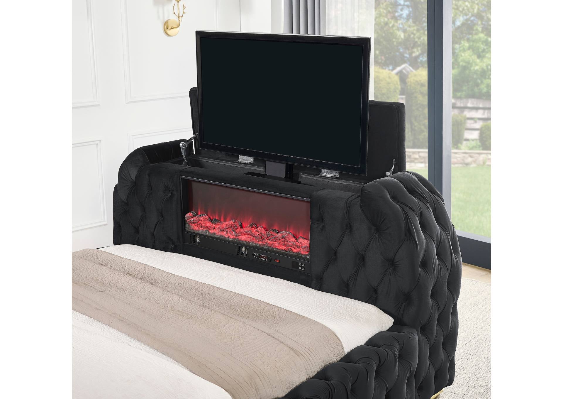 NATALIA BLACK KING BED WITH FIREPLACE AND TV LIFT - Additional View 1