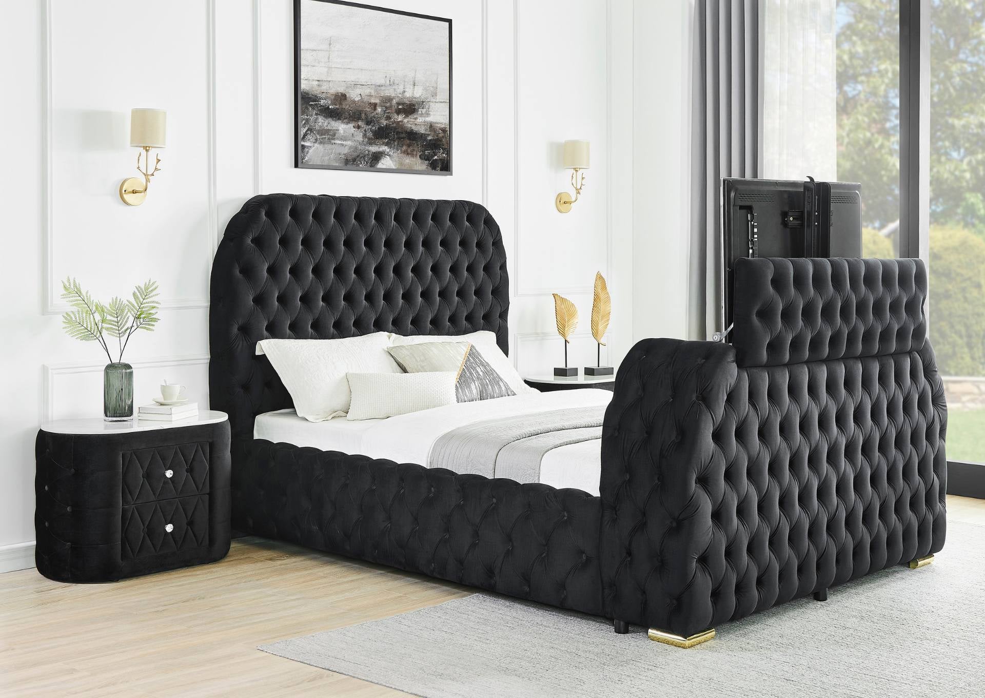 NATALIA BLACK KING BED WITH FIREPLACE AND TV LIFT - Additional View 2