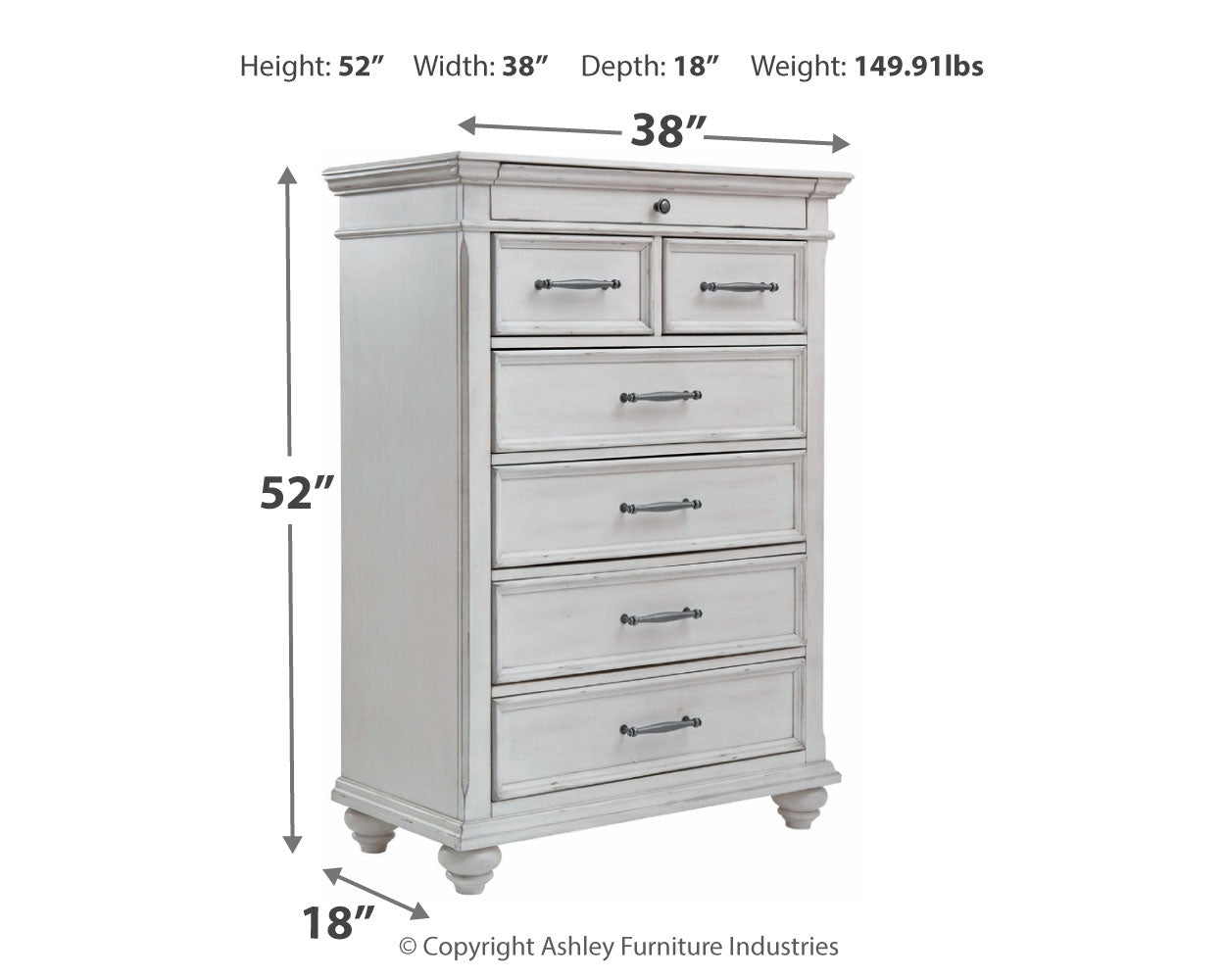 Ashley Furniture - KANWYN 7 DRAWER CHEST - White Wood - Chests - Additional View 3