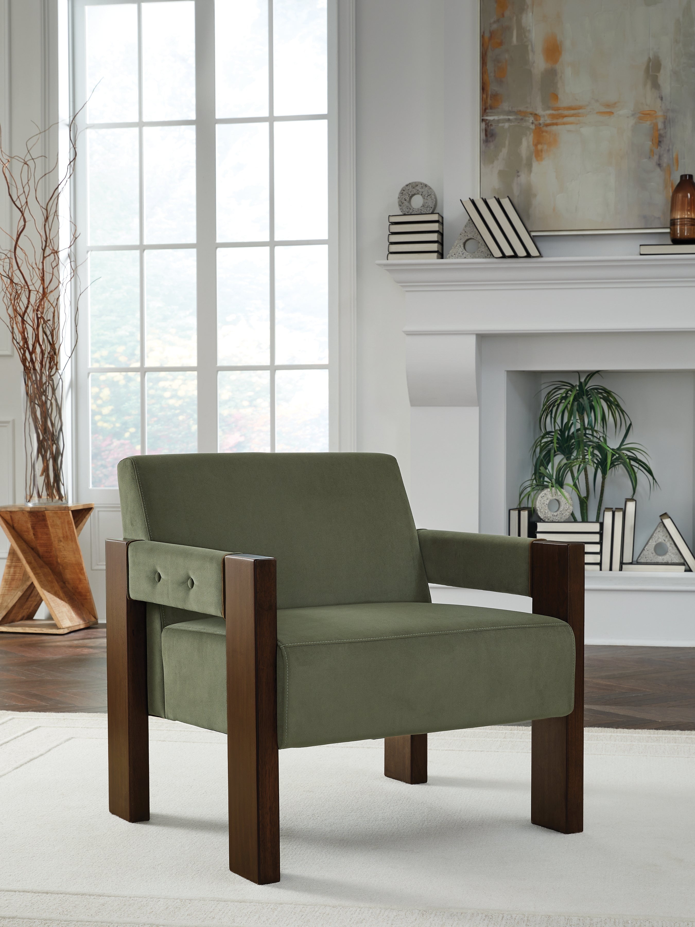 Ashley Furniture - ADLANLOCK OLIVE ACCENT CHAIR - Green Fabric|Wood - Chairs - Additional View 1