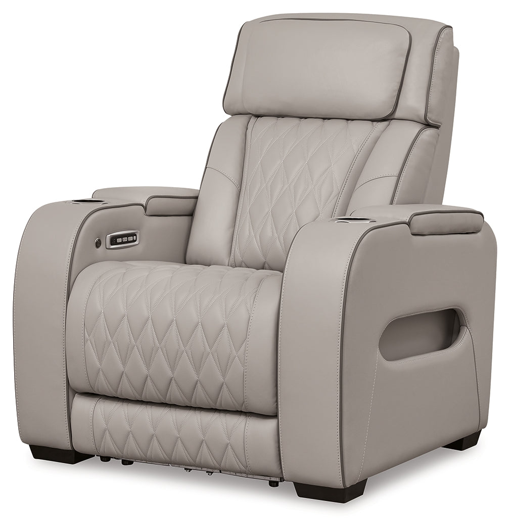 Ashley Furniture - Boyington Power Recliner With Massage, Heat, And Led Lighting - Gray - Leather Match - Recliners