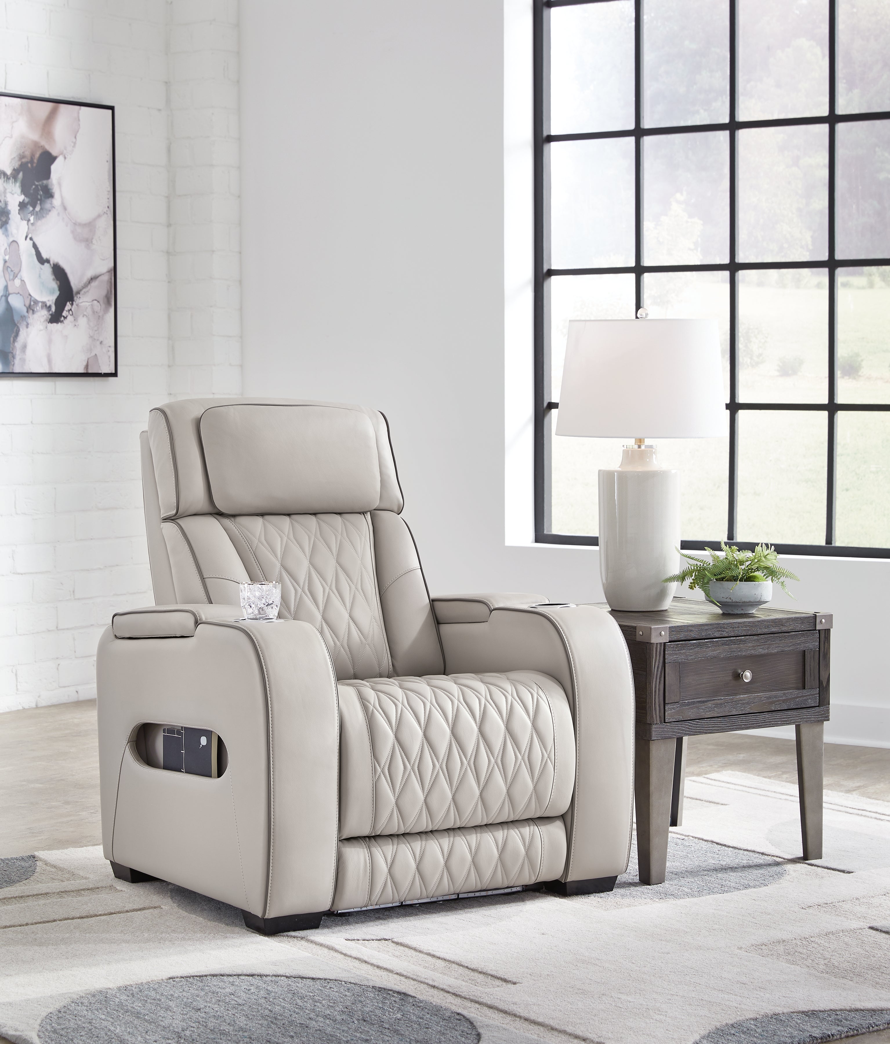 Ashley Furniture - Boyington Power Recliner With Massage, Heat, And Led Lighting - Gray - Leather Match - Recliners - Additional View 1
