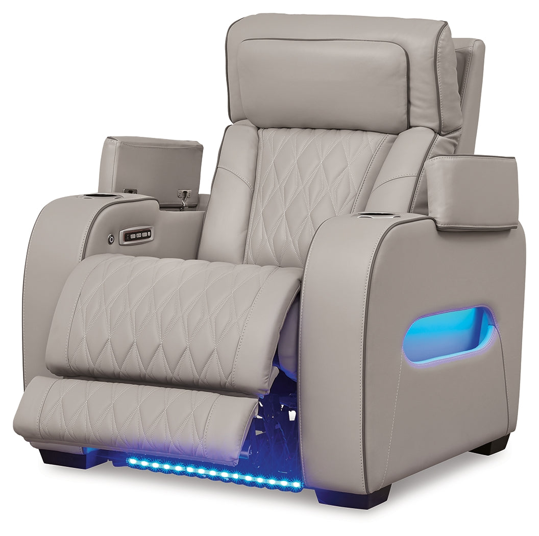 Ashley Furniture - Boyington Power Recliner With Massage, Heat, And Led Lighting - Gray - Leather Match - Recliners - Additional View 2