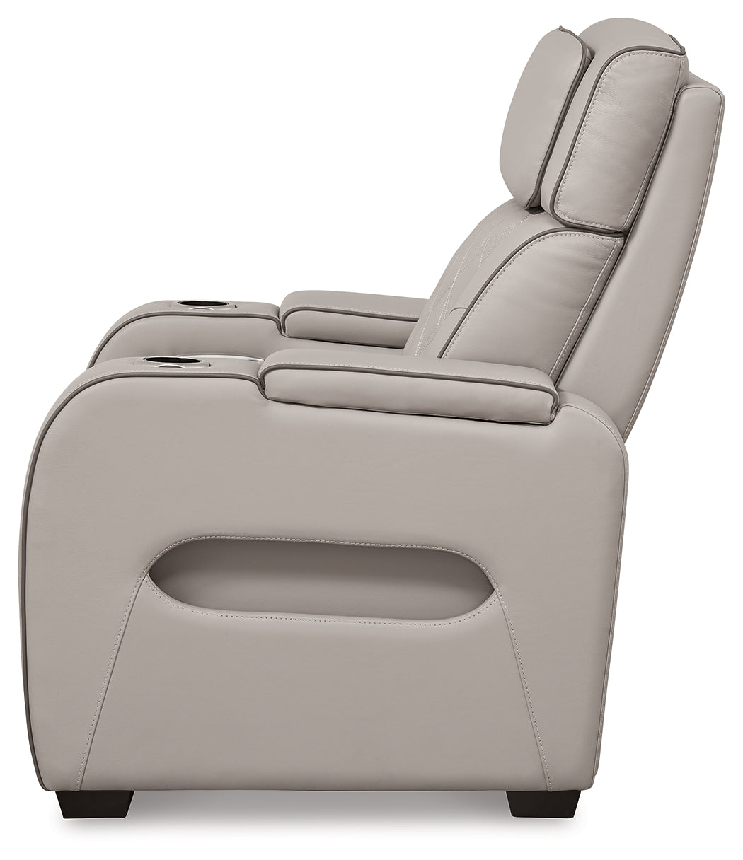 Ashley Furniture - Boyington Power Recliner With Massage, Heat, And Led Lighting - Gray - Leather Match - Recliners - Additional View 4