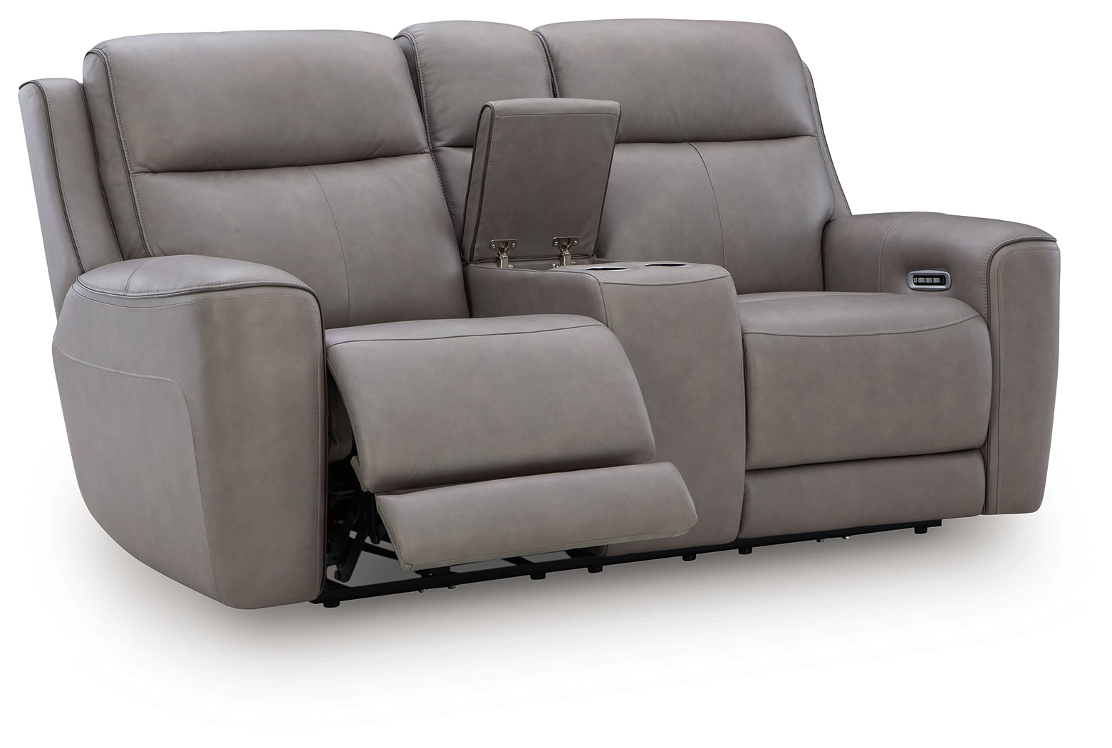 Ashley Furniture - ZELDA COIN LEATHER 2P POWER CONSOLE LOVESEAT WITH MASSAGE - Dark Gray Leather Match - Loveseats - Additional View 3