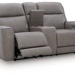 Ashley Furniture - ZELDA COIN LEATHER 2P POWER CONSOLE LOVESEAT WITH MASSAGE - Dark Gray Leather Match - Loveseats - Additional View 3
