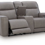 Ashley Furniture - ZELDA COIN LEATHER 2P POWER CONSOLE LOVESEAT WITH MASSAGE - Dark Gray Leather Match - Loveseats - Additional View 3
